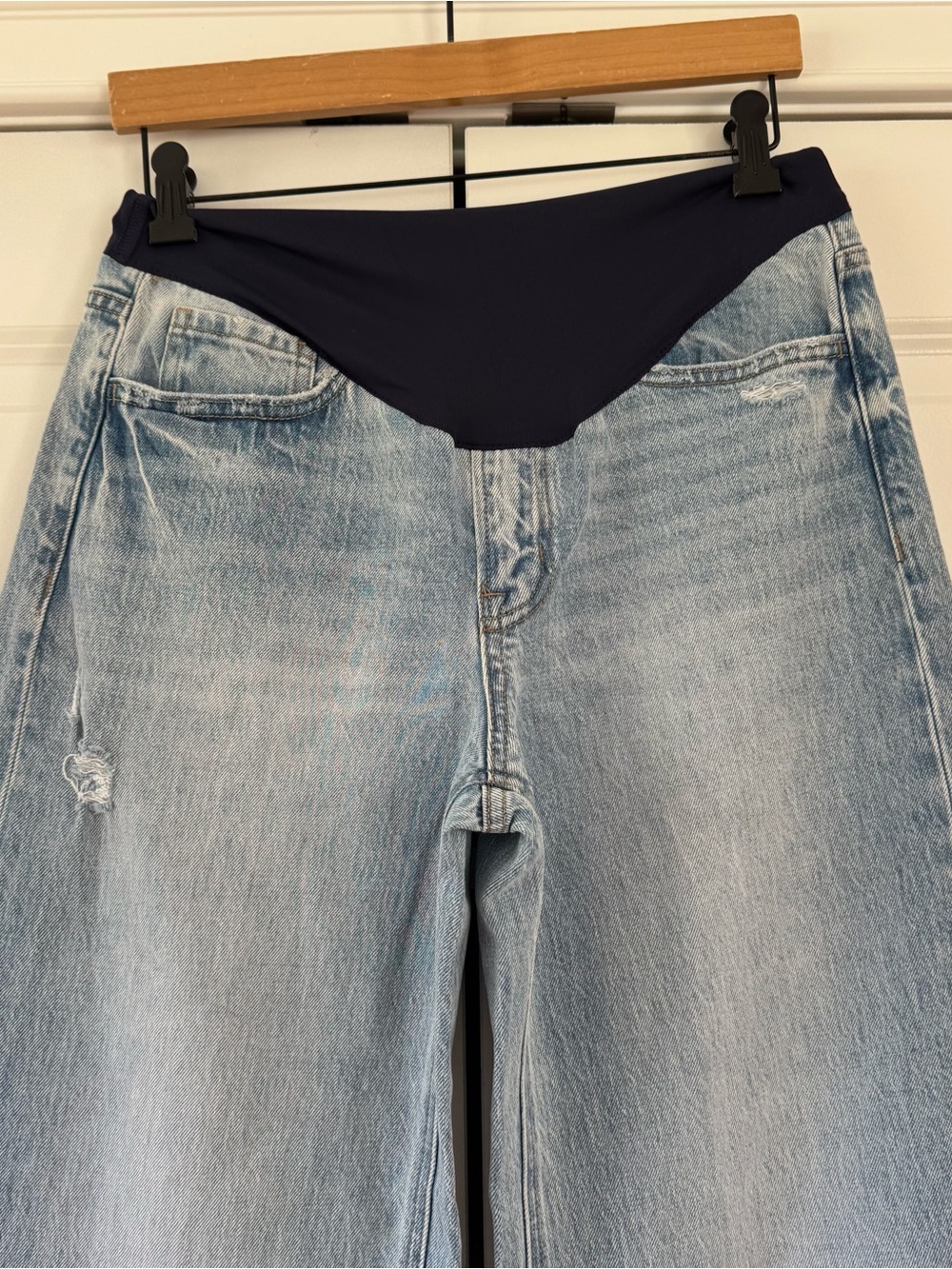 Pink Blush Maternity Jeans wide leg raw hem long inseam!! Over the belly band 26 - Picture 3 of 7